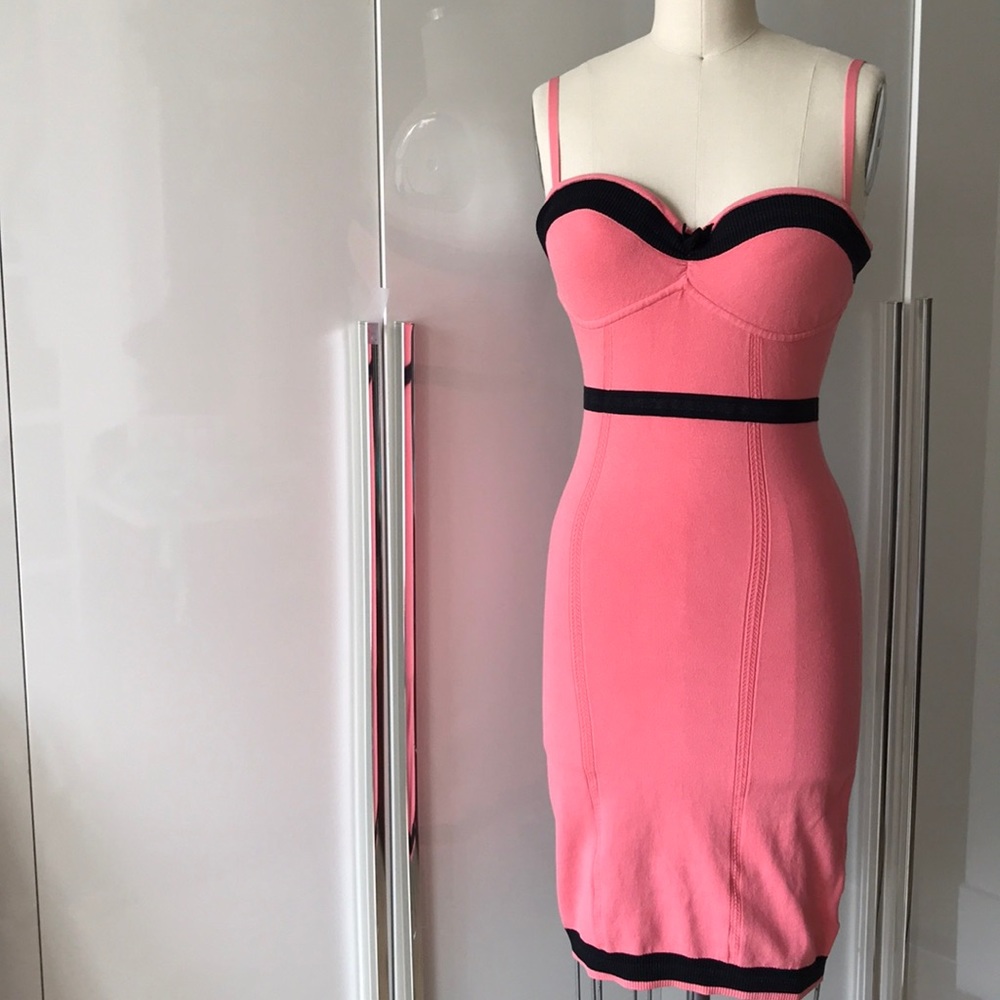 Pink knit body con dress